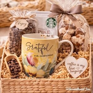 Evergreen "Grateful For Everything"! Floral Ceramic Coffee Mug Yellow